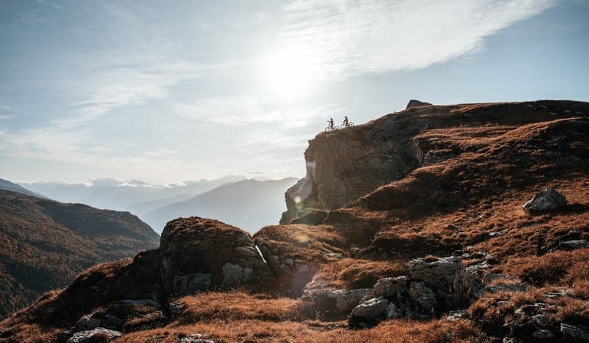 View of the Rhone Valley from Crans Montana during the e-MTB UNESCO Haute Route