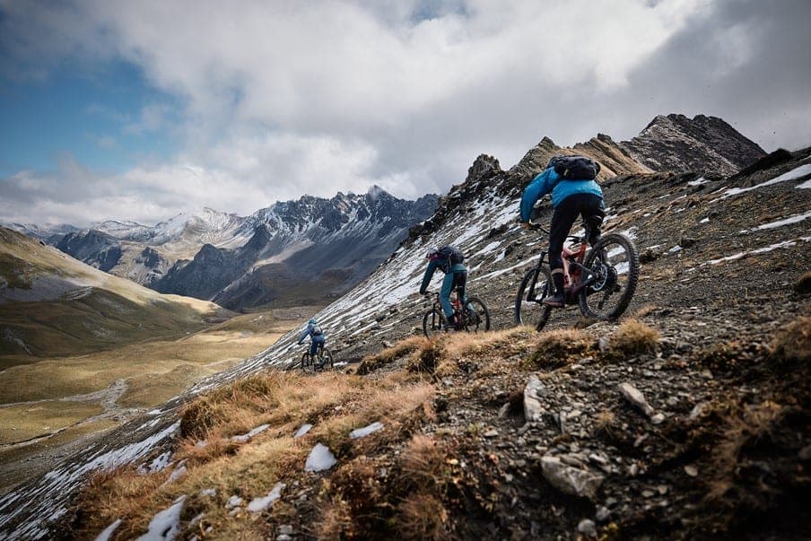 Traversing a mountain pass on the Grisons Haute Route