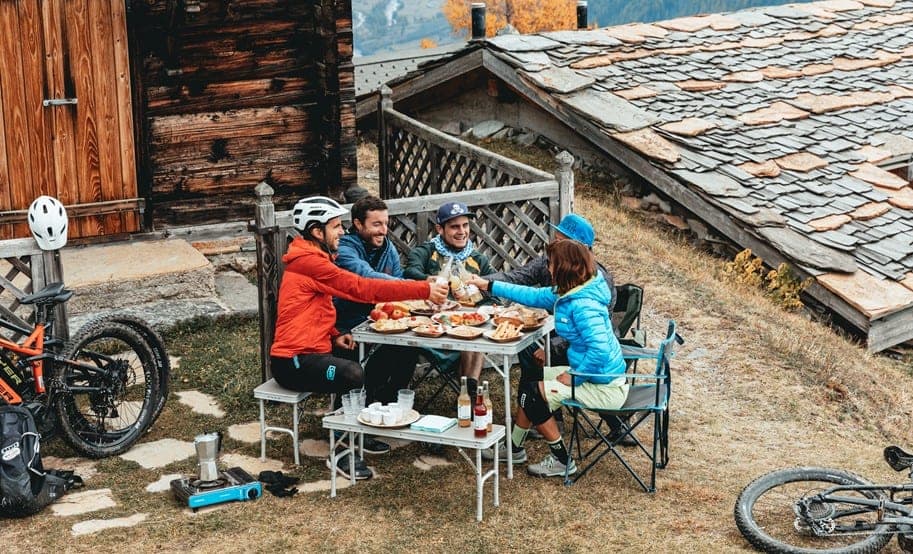 Riders sharing a picnic