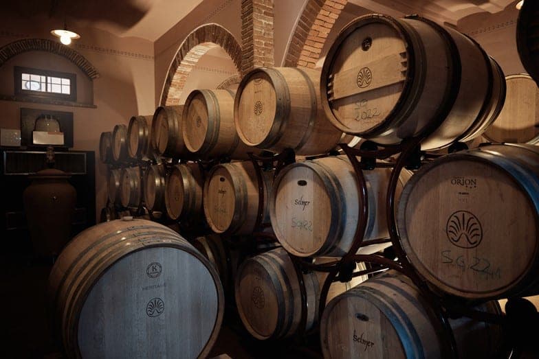 Wine barrels at a local winery during our guided wine tour