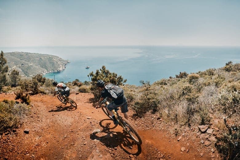 Riding on the orange dirt of Elba Island overlooking the Sea