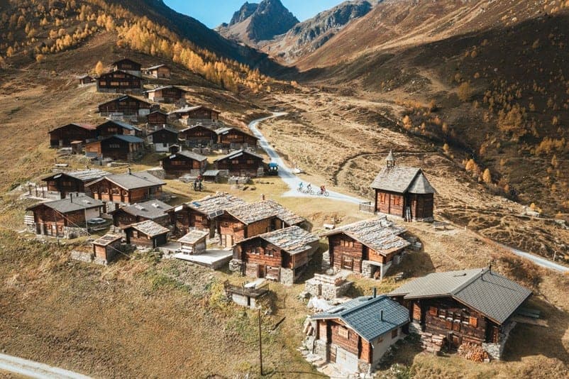 View of a mountain village in Lotschental