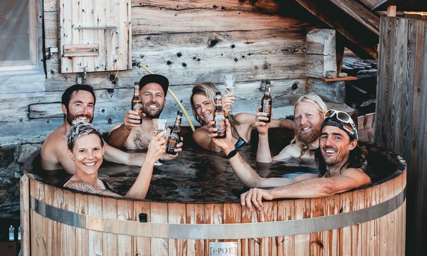 This outdoor wooden tub is an after-ride highlight  of our Haute Route